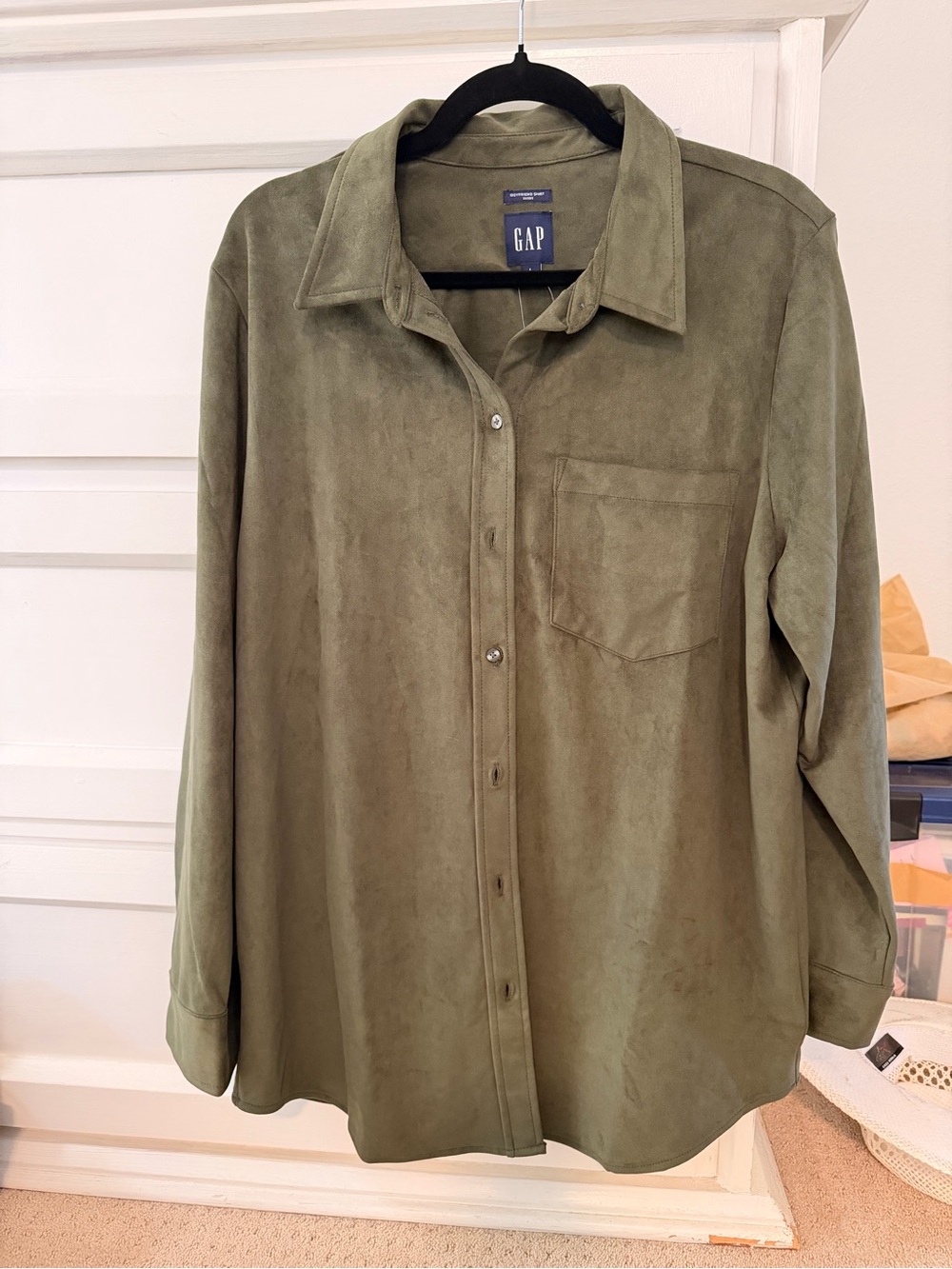 GAP Olive Green Suede Boyfriend Button-Up Shirt